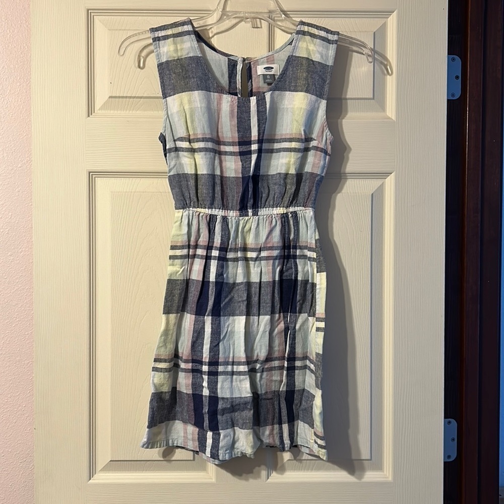 Old Navy White & Navy Plaid Sleeveless Dress XS